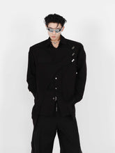 Double-layer Design Metal Embellished Long Sleeve Padded Shoulder Shirt